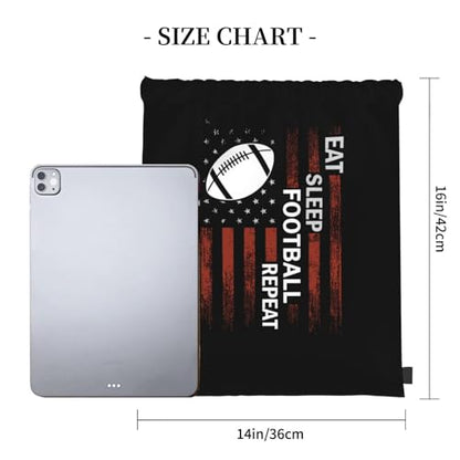 Eat Sleep Football Repeat Unisex Drawstring Backpack Bag Sport Gym Travel Swim Sackpack - color: Eat Sleep Football Repeat