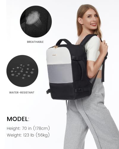 LOVEVOOK Travel Backpack for Women,40L Carry On Backpack Flight Approved with 3 Packing Cubes,TSA Personal Item Travel Bag Fits 17.3” Laptop,Weekender Hiking Business Luggage Daypack Beige Grey Black - color: Beige-grey-black
