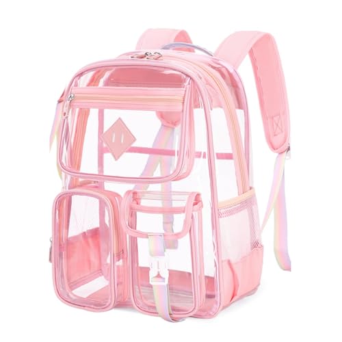Clear Backpack for Girls Large Heavy Duty Transparent Bookbag for Middle School Kids Travel Daypacks - color: Pink