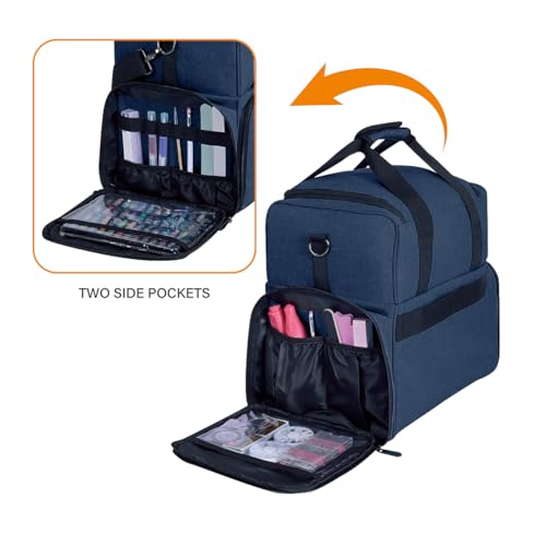 Large Makeup Cosmetic Bag with 3 Removable Case and 2 Removable Dividers Double Layer Travel Storage Organizer, Makeup Brushes Storage Section Blue - color: Blue