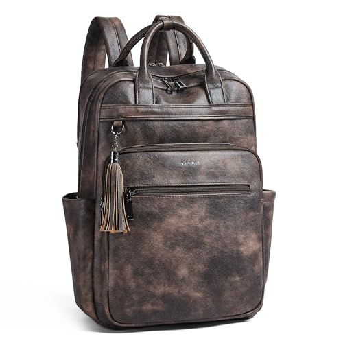 Shrrie Laptop Backpack for Women 15.6 inch Travel Leather Backpack Purse Work Computer Backpacks for Business College Coffee - color: Coffee