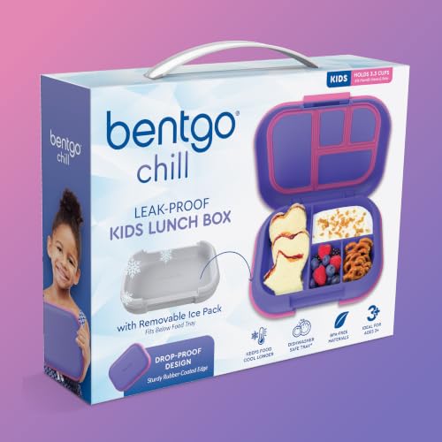 Bentgo Chill Kids Leakproof Lunch Box - 4-Compartment Bento Box with Built-In Ice Pack, 3.3 Cup Capacity, BPA-Free, Microwave & Dishwasher Safe Tray, Ages 3–7 (Electric Violet) - color: Electric Violet