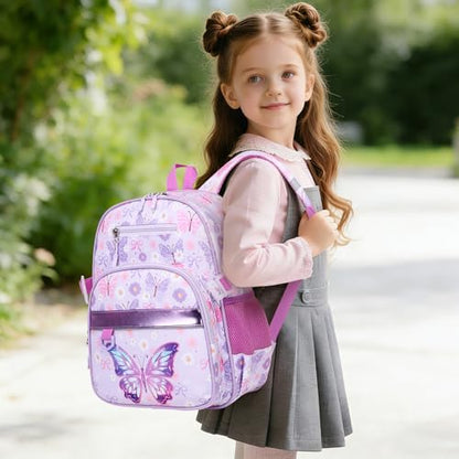 Toddler Backpack for Girls Ages 5-8, 3PCS Girls Backpack with Lunch Bag & Pencil Case - 15inch Kids School Bookbag for Preschool Kindergarten Elementary School (Butterfly) - color: Butterfly