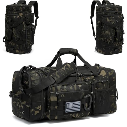 3 in 1 Tactical Gym Bag Backpack for Men 40-45L Expandable Travel Duffle Bag for Women Military Sport Duffel Bags Weekend Overnight with Shoe Compartment & Wet Pocket for Fitness, Camo - color: Camo