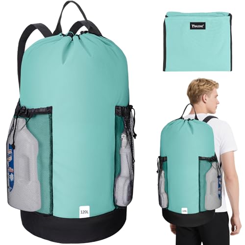 BALEINE 120L Laundry Bag Backpack, 900D Oxford Fabric Large Travel Laundry Bags with Shoulder Straps and 2 Mesh Pockets for College Dorm, Apartment, Laundromat (Sky Blue, 120L) - color: Sky Blue, size: 120L
