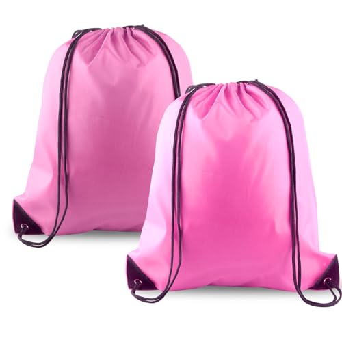 KUUQA 2 Pcs Drawstring Backpack Bags Bulk Pink Drawstring Bag Foldable Gym Bag Sports Cinch Sack String Backpack Storage Bags for Women Men Shopping Gym Travel Sports - color: Pink