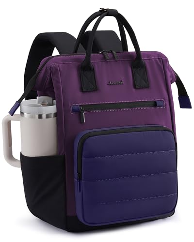 LOVEVOOK Puffer Laptop Backpack for Women, 15.6 Inch Work Backpack purse for Nurse Teacher, Personal Item Travel Bag College Computer Daypack for Daily Commute - color: Purple, size: 15.6 Inch