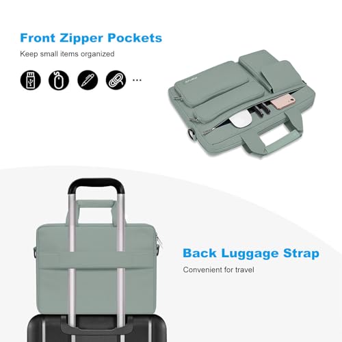MOSISO Laptop Shoulder Bag 15.6 inch, 15-15.6 inch Computer Bag Compatible with MacBook Pro 16 inch, HP, Dell, Lenovo, Notebook with 2 Raised&1 Flapover&1 Horizontal Pocket&Handle&Belt, Antique Green - color: Antique Green, size: 16 inch