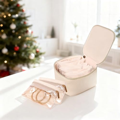 Travel Jewelry Case Small Jewelry Box Organizer with 6 Velvet Jewelry Zipper Pockets Bag Portable Travel Jewelry Storage Birthday Gifts for Women Rings Earrings Necklaces