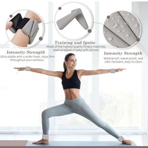 Vinsot Wrist and Ankle Weights for Women Men Set of 4(1 lb Each) adjustable Arm Leg Silicone Weighted Wristbands Bracelets for Pilates Yoga Gym Workout Running Walking Strength Training(Grey) - color: Beige Brown