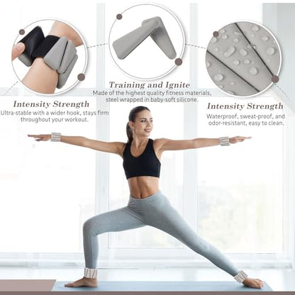 Vinsot Wrist and Ankle Weights for Women Men Set of 4(1 lb Each) adjustable Arm Leg Silicone Weighted Wristbands Bracelets for Pilates Yoga Gym Workout Running Walking Strength Training(Grey) - color: Beige Brown
