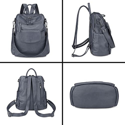 Uromee Backpack Purse for Women Vegan Leather Ladies Fashion Travel Shoulder Bag Convertible - color: 240 Grey