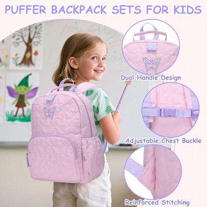 Chase Chic Toddler Backpack for Girls, Puffer Cute Lightweight Preschool Backpack with Lunch Box Set for Daycare Travel Kids Age 3-6,Pink Butterfly - color: Pink Butterfly