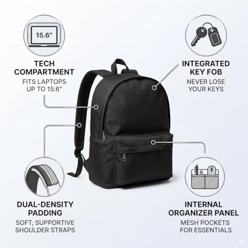 Black Business Laptop Backpack Lightweight 16 Inch Notebook Commuter Daypack Organizer