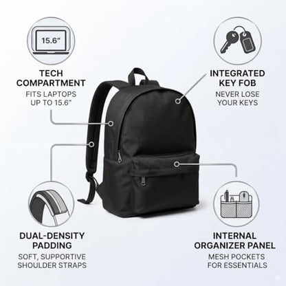 Black Business Laptop Backpack Lightweight 16 Inch Notebook Commuter Daypack Organizer