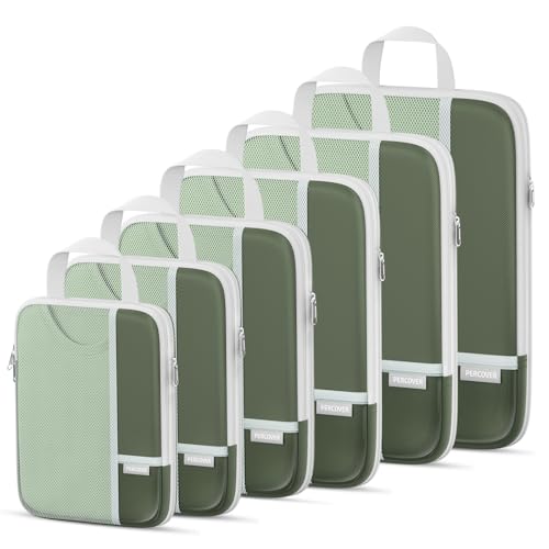 Percover Compression Packing Cubes for Travel, 6-Piece Structured Compression Organizer Set for Organized Packing & Carry-On Luggage, Green - color: Green, size: 6 Set
