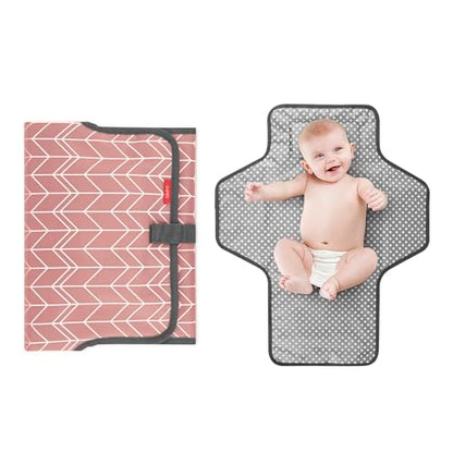 Babebay Waterproof Portable Diaper Changing Pad, Foldable Travel Changing Mat for Baby Girl Boy, Lightweight Travel Changing Station, Boho Geometric Pattern - color: Pink Wave Print