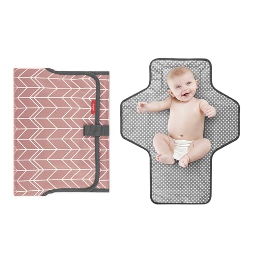 Babebay Waterproof Portable Diaper Changing Pad, Foldable Travel Changing Mat for Baby Girl Boy, Lightweight Travel Changing Station, Boho Geometric Pattern - color: Pink Wave Print