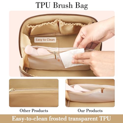 Initial Makeup Bag Personalized Gift for Women Teen Girls - color: Beige, style: D