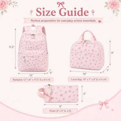 Bluboon Teen Girls School Backpack Kids Bookbag Set with Lunch Box Pencil Case Travel Laptop Backpack Casual Daypacks (Pink bow tie) - color: Pink Bow Tie