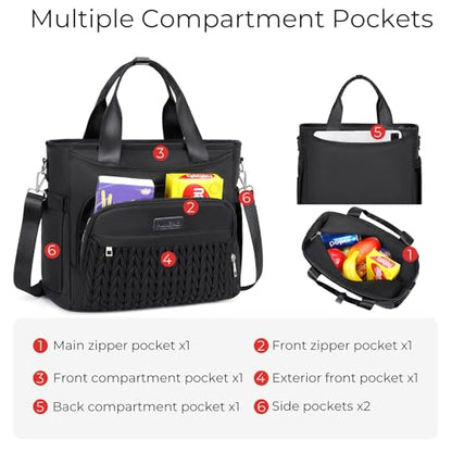 AIJIEKE Large Insulated Lunch Bag for Men Women, Leakproof Work Lunch Box | Keeps food fresh 8-12 hours. Spacious multi-pocket design with a removable strap. Water-resistant and easy-wipe interior - color: A.Black