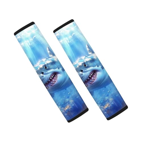 Dreaweet Car Seat Belt Pads Cover Shark Car Accessories Blue Seat Belt Shoulder Strap Covers 2 Pcs Soft Seatbelt Covers for Kids Boys - color: Shark