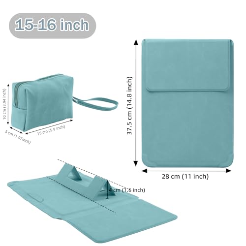 15-16 Inch Protective Laptop Sleeve Case with Stand, for MacBook Air 15" M5~M2 (2026-2023); MacBook Pro 16" M5~M1, Pro/Max(2026-2021), Matte PU Leather Laptop Case 15"-16" (Blue-Green) - color: Blue-Green, size: 15-16 Inch