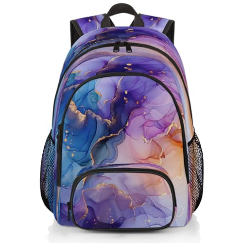 Purple Blue and Gold Marble Laptop Backpack for Women Men, 18.3 Inch Travel Work Backpacks, Abstract Modern Waterproof Computer Casual Daypack Nurse Teacher Bags - color: Multicolor 11