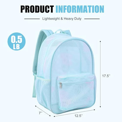 COVAX Mesh Backpack for School, See Through Net Bookbag, Light Blue - color: Light Blue