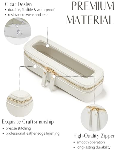 Popvibe Slim Makeup Brush Bag Travel Clear Toiletry Bag for Women Cute White Make Up Bag for Traveling Cosmetic Bag Organizer Waterproof Tansparent Beauty Makeup Case - color: White, style: Slim Sleek