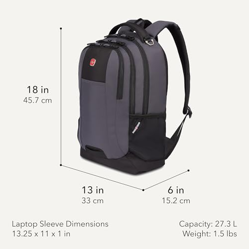 SWISSGEAR Cecil 18-Inch Laptop Backpack Fits 16-Inch Laptop, Travel Daypack with Organizer Pockets, Water Bottle Holders & Padded Straps – Dark Grey/Black - color: Dark Grey/Black