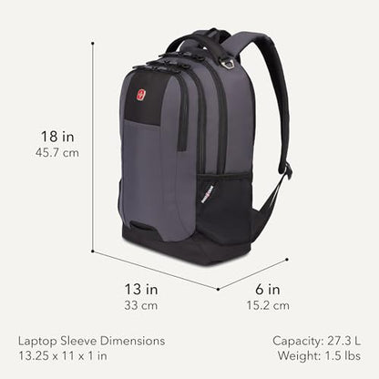 SWISSGEAR Cecil 18-Inch Laptop Backpack Fits 16-Inch Laptop, Travel Daypack with Organizer Pockets, Water Bottle Holders & Padded Straps – Dark Grey/Black - color: Dark Grey/Black