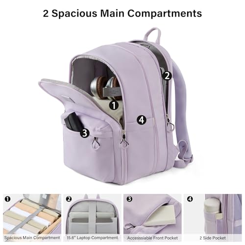 Hanke Expandable Laptop Backpack for Women and Men, 24L-30L Travel Backpack, 15.6 Inch College Laptop Bookbag for Work, Water Resistant Carry On Personal Item Bag, Purple - color: Taro Purple
