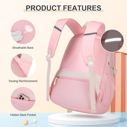 DIGOBAY Backpacks for Girls, 3PCS School Backpack with Lunch Box Pencil Pouch for Teen Girls Kids Elementary Primary Middle High College School Bookbag Set （Pink） - color: Pink