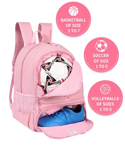 Basketball Bag Backpack for Men Women with Ball & Shoes Compartment 30L Capacity Lightweight Breathable Boys Girls Soccer Ball Bag Backpack Fit Volleyball Football Sports Travel School Gym - color: TK8Pink