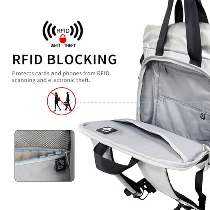 Rolltop Backpack, Travel Rucksack for Men Women, Anti Theft Backpacks with 15.6-inch Laptop Compartment, Waterproof Casual Daypack for Work, Business, Commuter and College - color: Light Grey