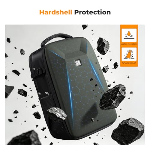 K&F CONCEPT Camera Backpack,Hardshell Photography DSLR Camera Bag with 15-15.6 Inch Laptop Compartment Waterproof Hard Shell Camera Case - color: Deep Green