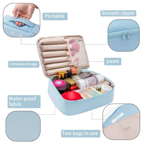 Queboom Travel Makeup Bag Cosmetic Bag Makeup Bag Toiletry bag for women and men (Blue-3pcs) - color: Blue-3pcs