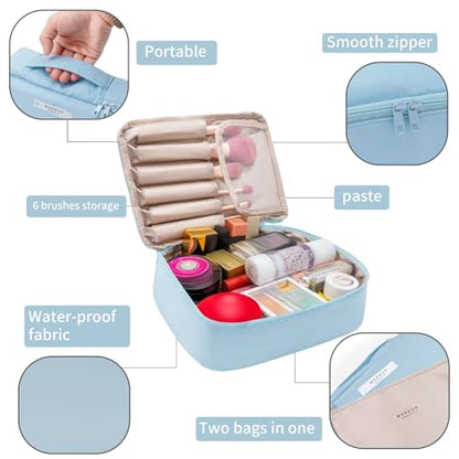 Queboom Travel Makeup Bag Cosmetic Bag Makeup Bag Toiletry bag for women and men (Blue-3pcs) - color: Blue-3pcs