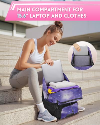 MATEIN Girls Soccer Backpack with Ball Holder, Shoe Compartment, Fence Hook - color: Galaxy Purple