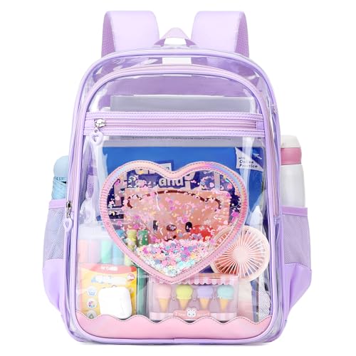 Clear Backpack, Heavy Duty Thick TPU Clear Bookbag, Transparent Bookbag Stadium Events, See Through Large Ergonomic Backpack for School Kids Girls Women Travel Security College Concert, Purple - color: Purple