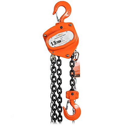 Prowinch 3,300 lbs (1.5 Ton) Manual Chain Hoist with 20 ft Lifting Height, Featuring a Durable G80 Black Tempered Chain for Reliable Heavy-Duty Lifting - size: 1.5 TON 20 FT
