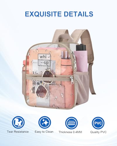 Clear Backpack for Stadium Events, 12x12x6 Small Clear Plastic bag with Reinforced Straps for Game Security Festival Concert - color: Khaki