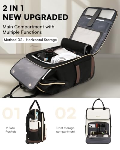 Rolling Backpack for Women, Travel Rolling Laptop Backpack with Wheels, Vertical & Horizontal Storage 2 In 1, Flip-Top Design, Water-Resistant Overnight College Underseat Carry on Luggage, Beige Brown - color: Beige Brown