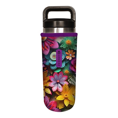 Water Bottle Sleeve, Neoprene Sleeve, Fits 24-30 Oz. Water Bottle, Washable and Reusable, Large Size, Wallflowers - color: Wallflowers, size: 24 oz
