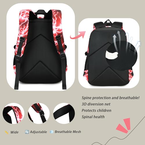 Boys Backpack for Kids Elementary School Bags Lightning Teens Durable Bookbag (red) - style: Red