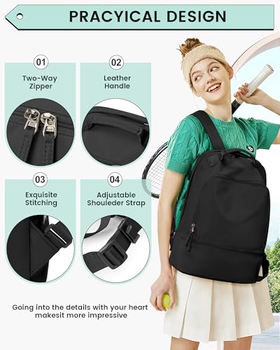Gym Backpack for Women, Gym Bag with Shoe Compartment, Water Resistant Lightweight Sports Yoga Travel Backpack with Wet Pocket,Cheer Backpack,Black - color: C1-black