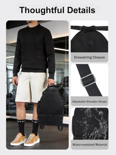 RHDZO Drawstring Backpack with Shoe Compartment and Wet Pocket, Large Black - color: Large Black, size: Large