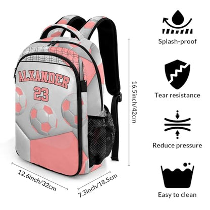 Backpack for School,Sport Ball Athlete Player Soccer Pink Kid Water Resistant Casual Daypack for Travel with Bottle Side Pockets 16.5 Inch - color: Pink