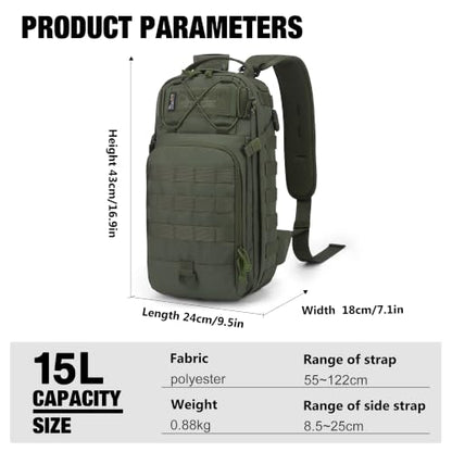 Mardingtop Small Tactical Backpack,Molle Military Rucksack Daypack for Hiking Traveling,15L Sling bag，Crossbody Bag for men - color: Ranger Green-15l